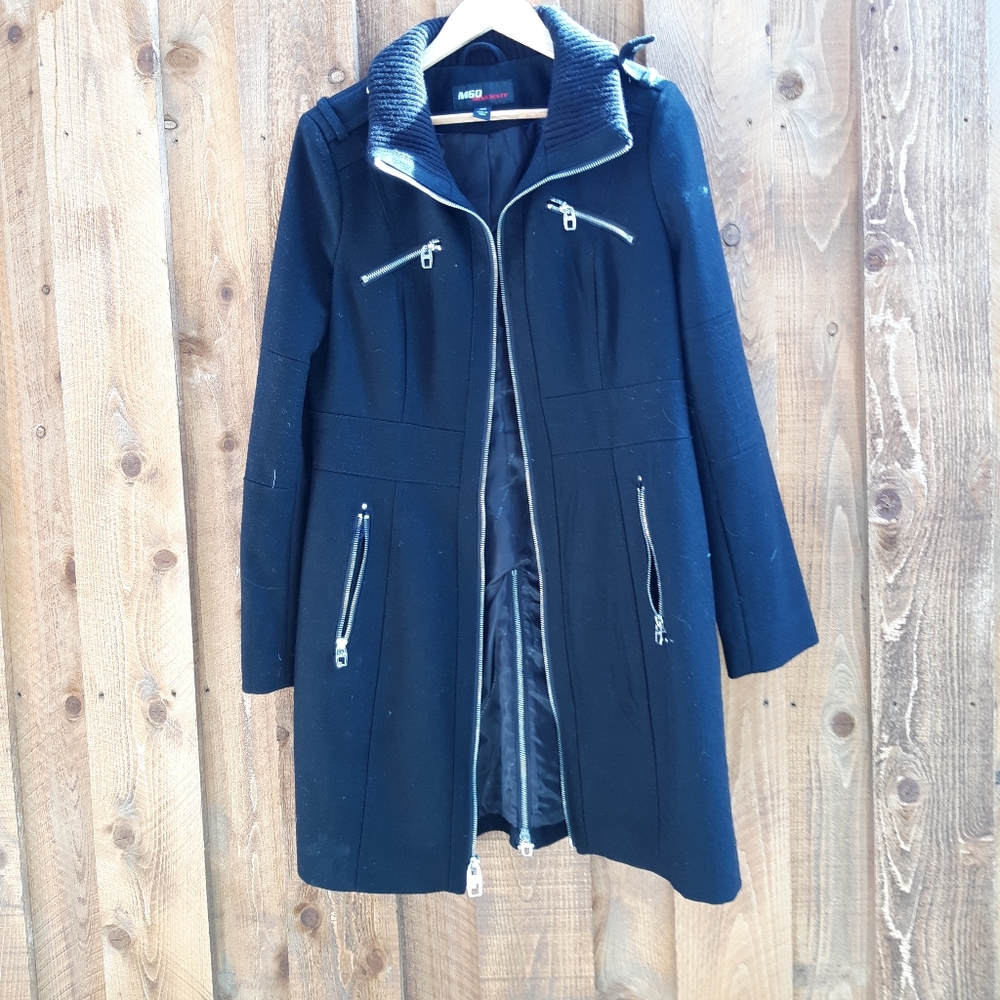 New M60 Miss Sixty Long Black Wool Coat